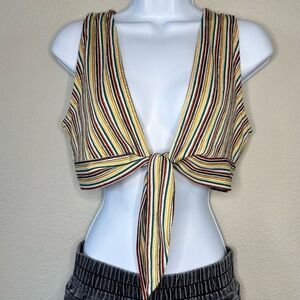 Striped tie front crop top